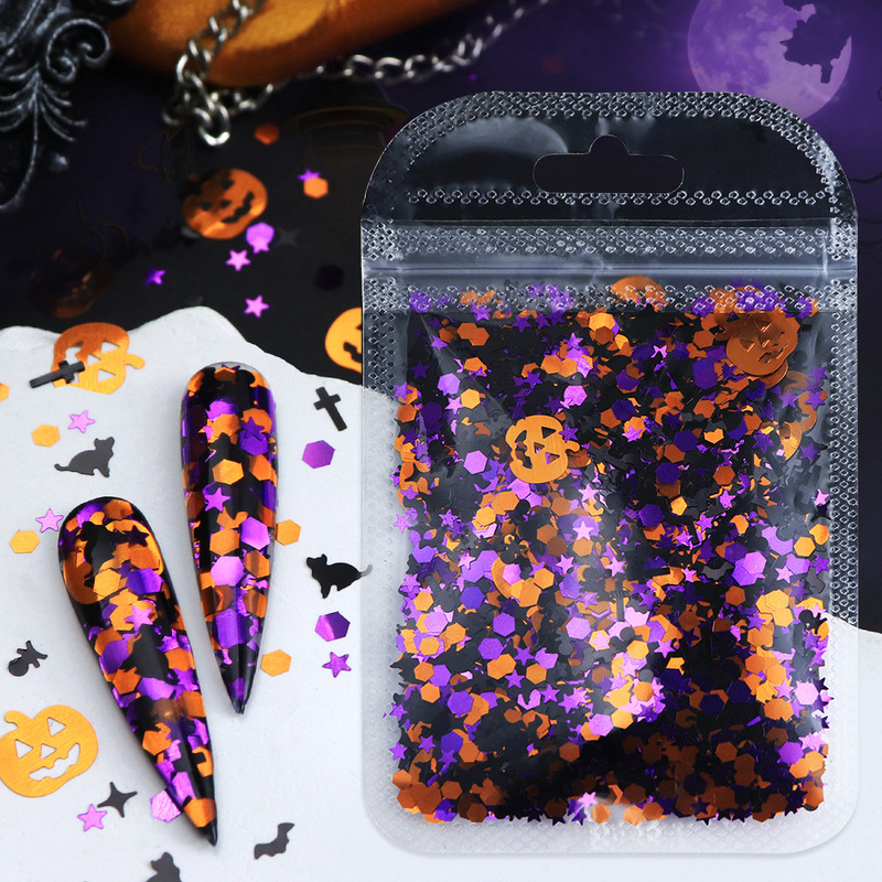 Halloween 5g Pumpkin Cross Nail Art Sequins Skull Cat Mixed Glitter Autumn and Winter DIY Glue Flow Hemp Halloween 5g Pumpkin Cross Nail Art Sequins Skull Cat Mixed Glitter Autumn and Winter DIY Glue Flow Hemp