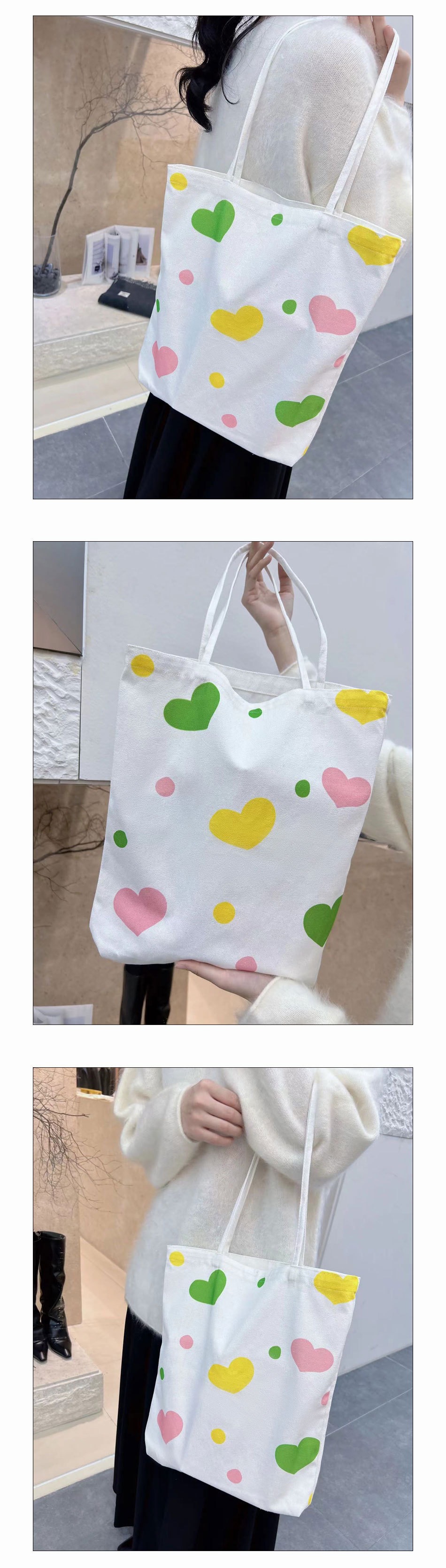 Women's Large Canvas Heart Shape Basic Classic Style Open Canvas Bag display picture 4