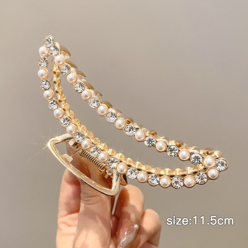 Horquilla con lazo de perlas, clip de tiburón de metal de alta calidad para mujer, horquilla, media lazo en la parte posterior de la cabeza, clip de agarre pequeño, tocado