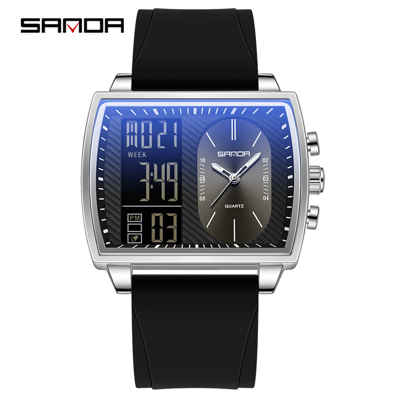 SANDA SANDA 6163 nuevo reloj electrónico de moda doble pantalla multifuncional reloj de hombre impermeable calendario de luz nocturna reloj de hombre