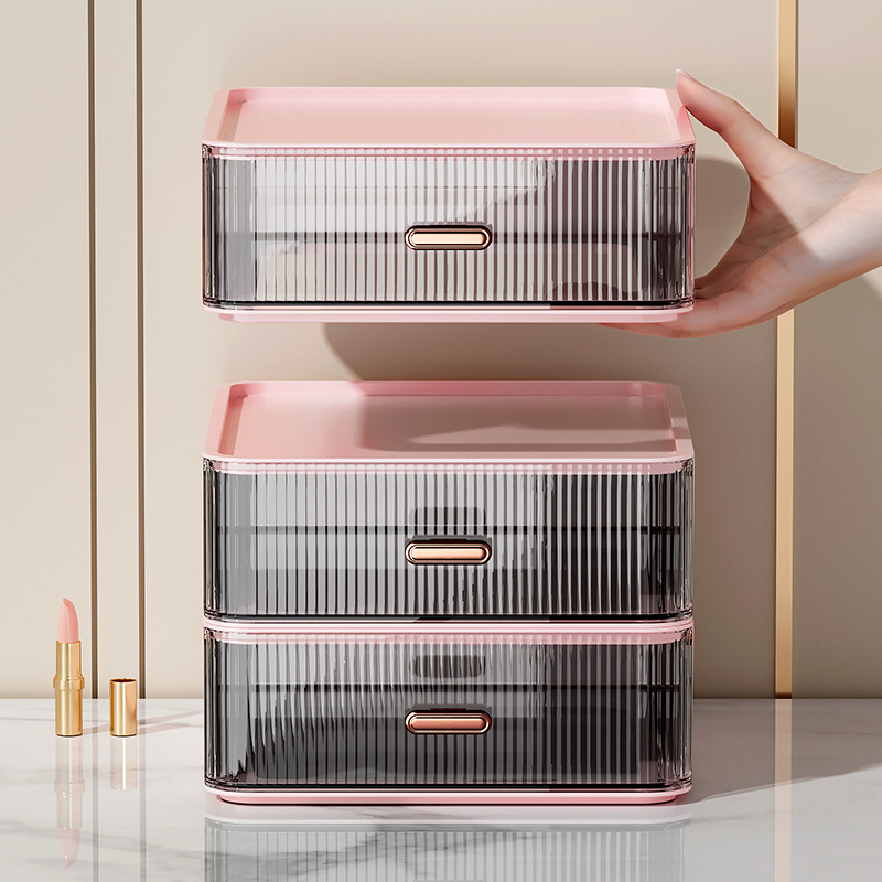 Makeup storage box, desktop stacking drawer lipstick makeup box, dressing table, makeup brush, dormitory transparent shelf