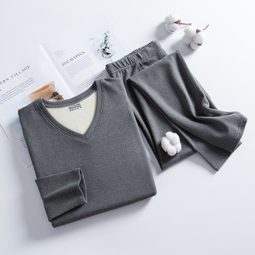Autumn and winter men's round neck thermal underwear set plus velvet German slim bottoming shirt thickened middle-aged and elderly autumn clothes and long trousers for men