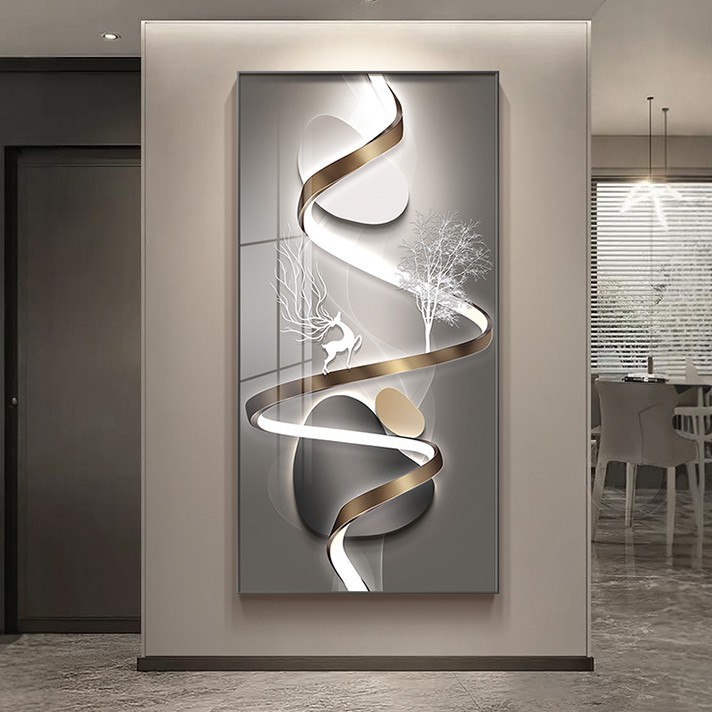 Pintura decorativa de vestíbulo lujosa abstracta al final del pasillo pinturas murales de alto nivel pasillo atmósfera frente a la puerta escalera mística pinturas colgadas
