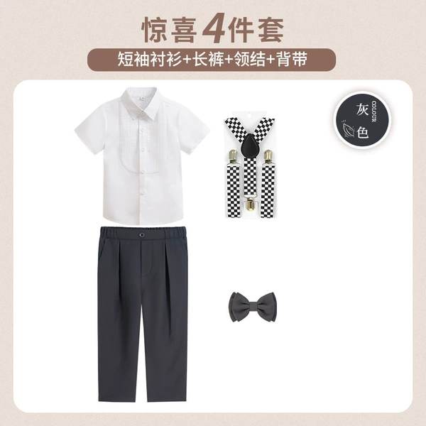 Set, shirt, trousers, suspenders, bow tie, with short sleeve