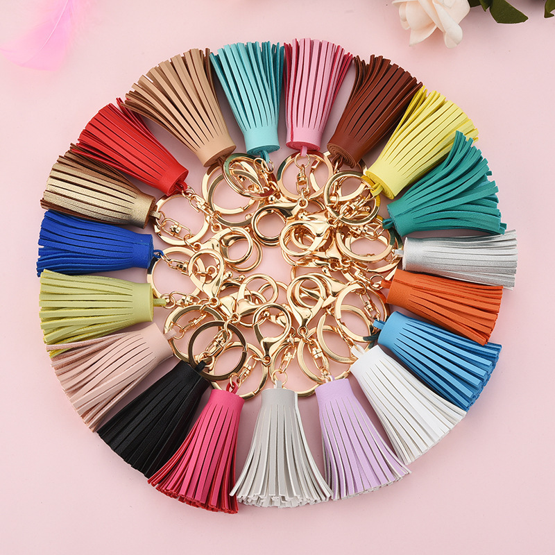 Korean version 6cm short fat Leather Tassel Keychain with PU tassel clothing bag mobile phone case accessories wholesale