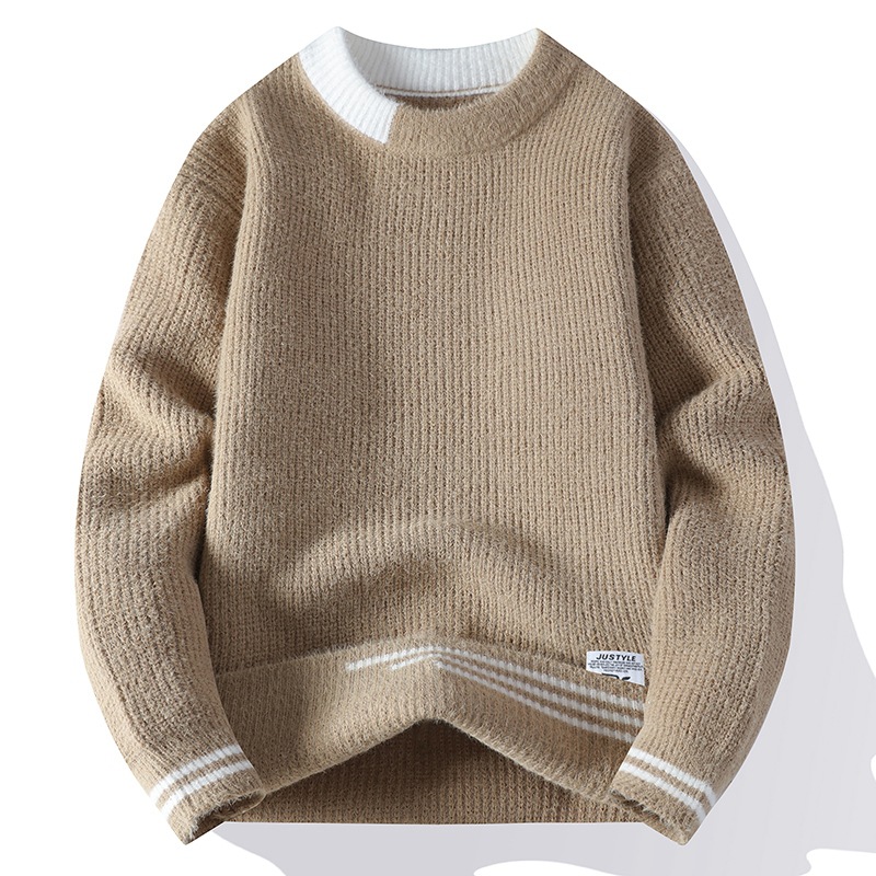 Suéter de cuello redondo de color sólido para hombres texturas de torsión en la camisa de base de invierno y otoño caliente comercio exterior al por mayor transfronterizo image 28