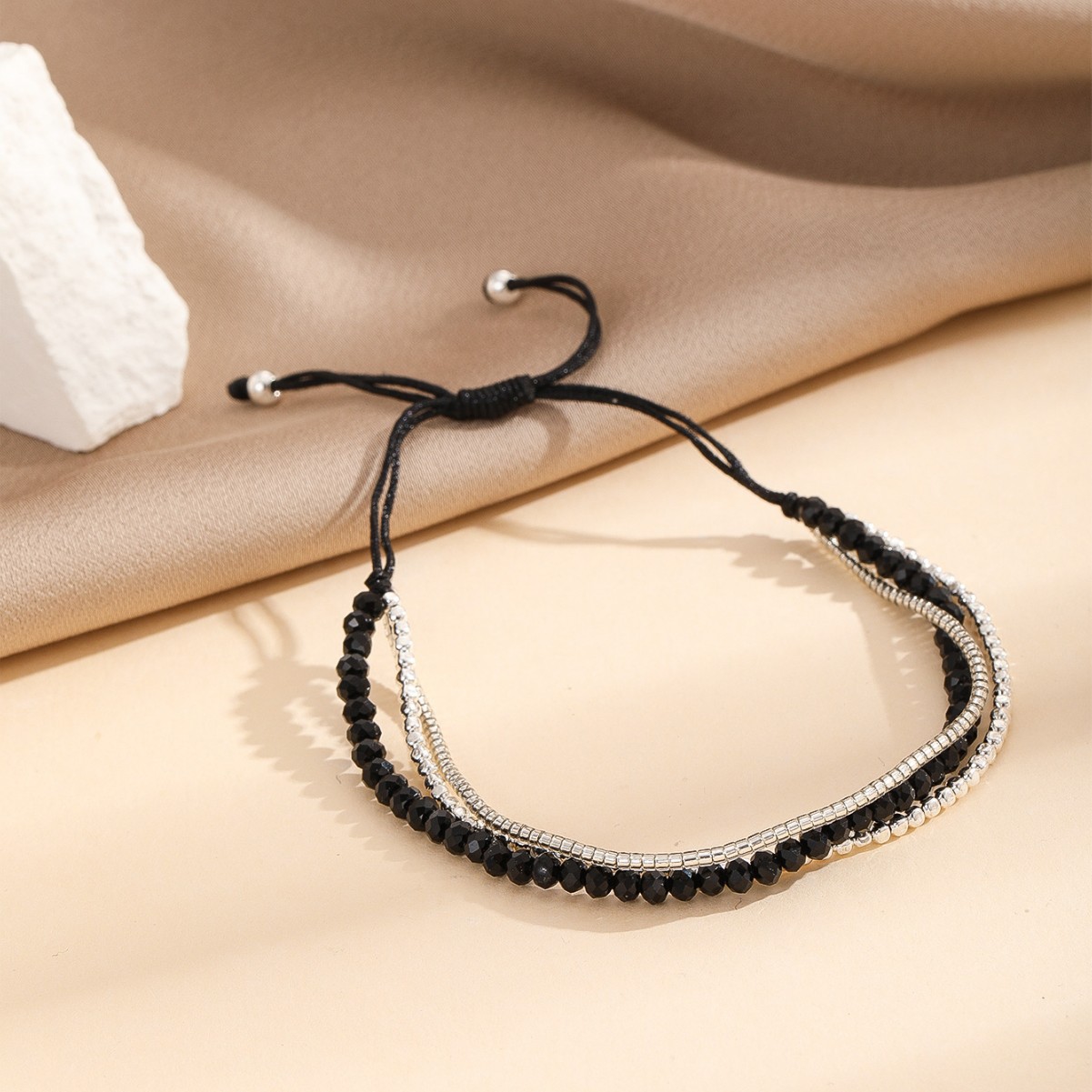 Japonés importado antiguo cuentas redondas moda simple negro más plata ágata piedra regalo amigo pulsera 2022 nuevo producto