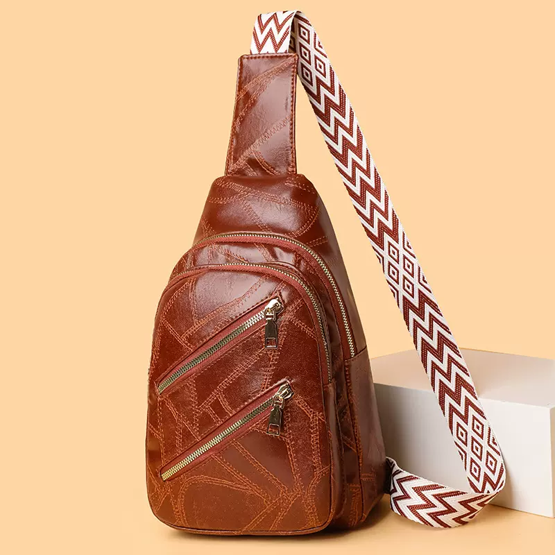 时尚小众设计女士胸包跨境外贸新款腰包pu皮面斜挎包复古风潮女包