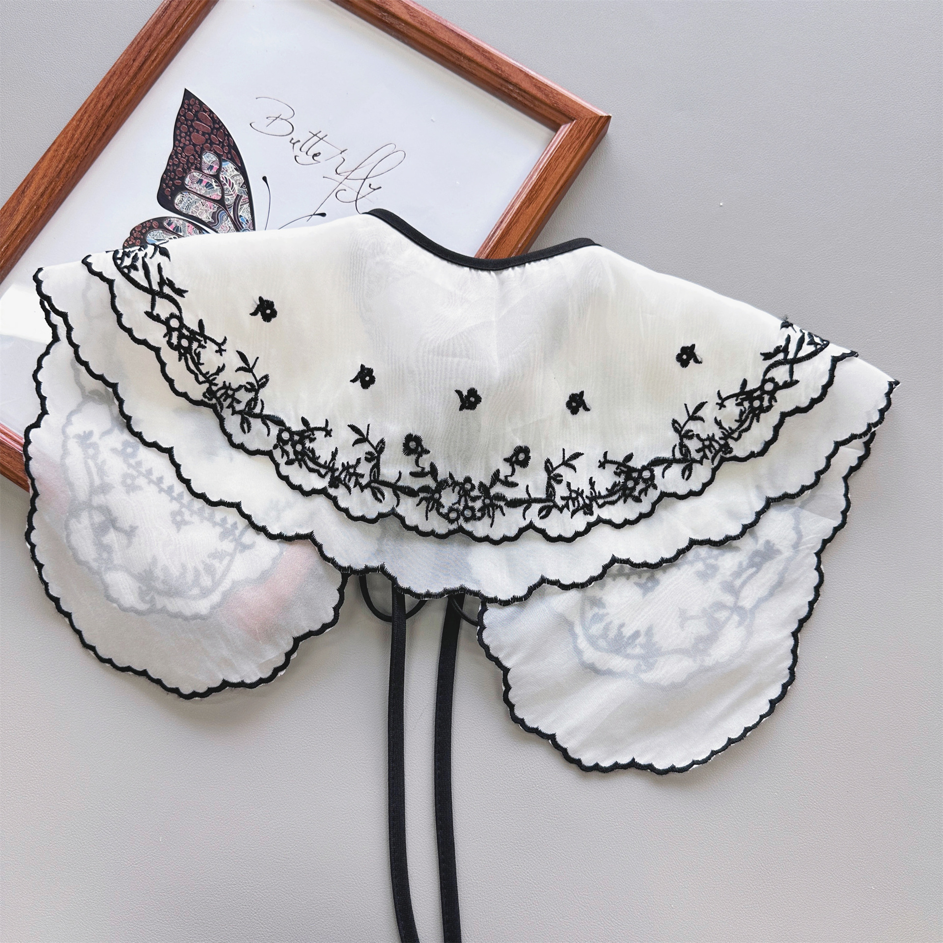 Nuevo estilo japonés fresco blanco encaje collar flor bordado doble capa malla encaje collar falso fábrica al por mayor image 4