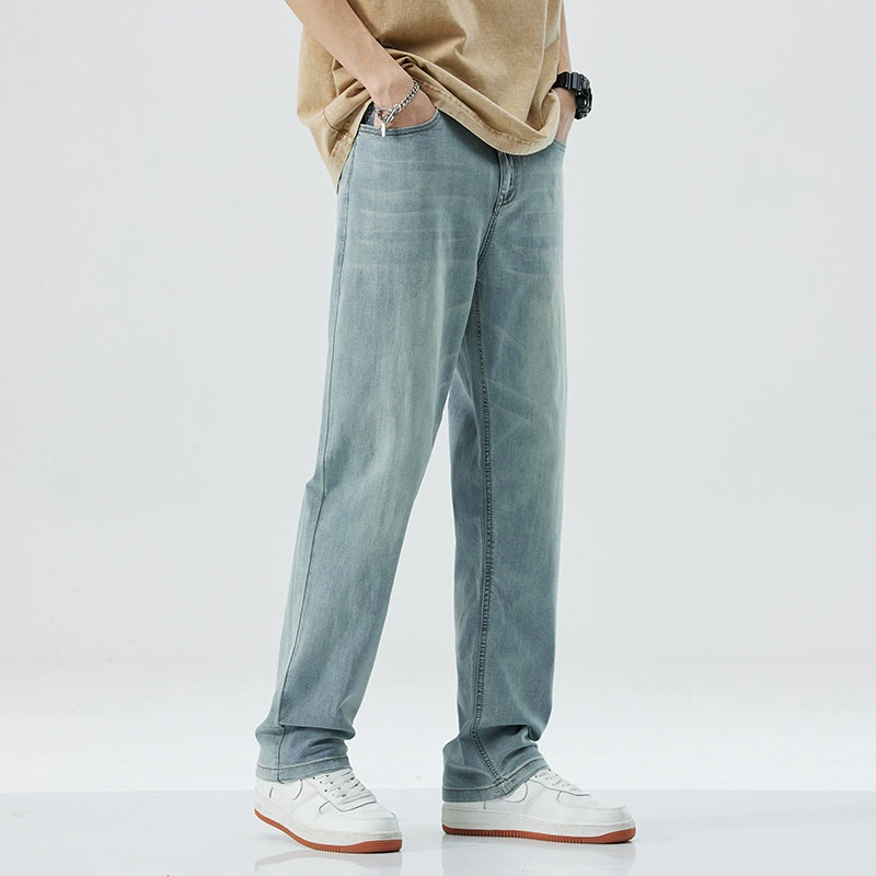 Summer jeans, thin trend trousers, loose straight fit