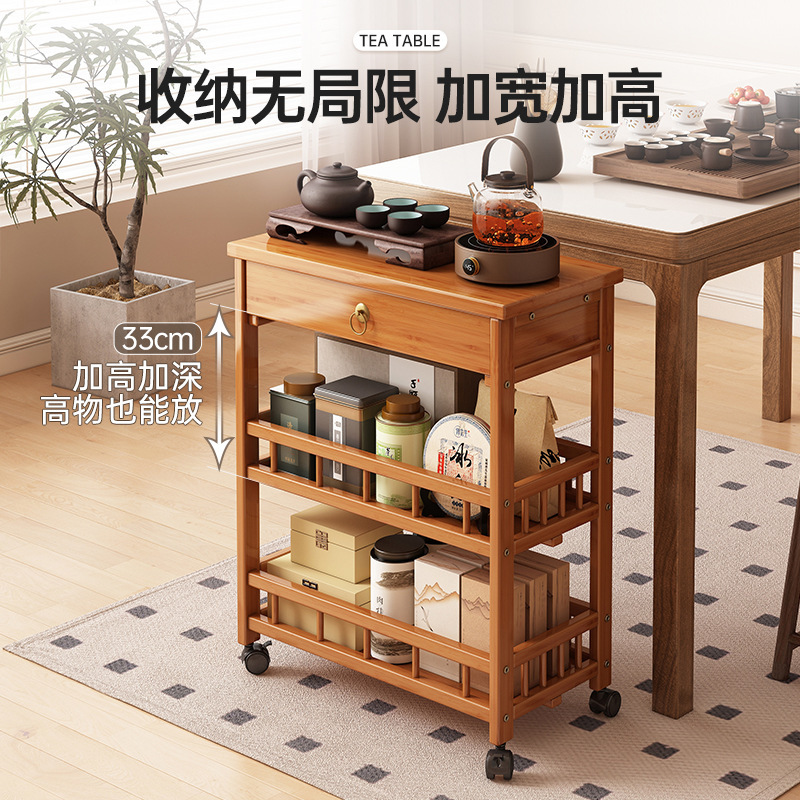 新しい中国風のモバイルコーヒーテーブル肥厚カート収納ラックオフィススタディティーテーブル車輪付きティーキャビネット|undefined