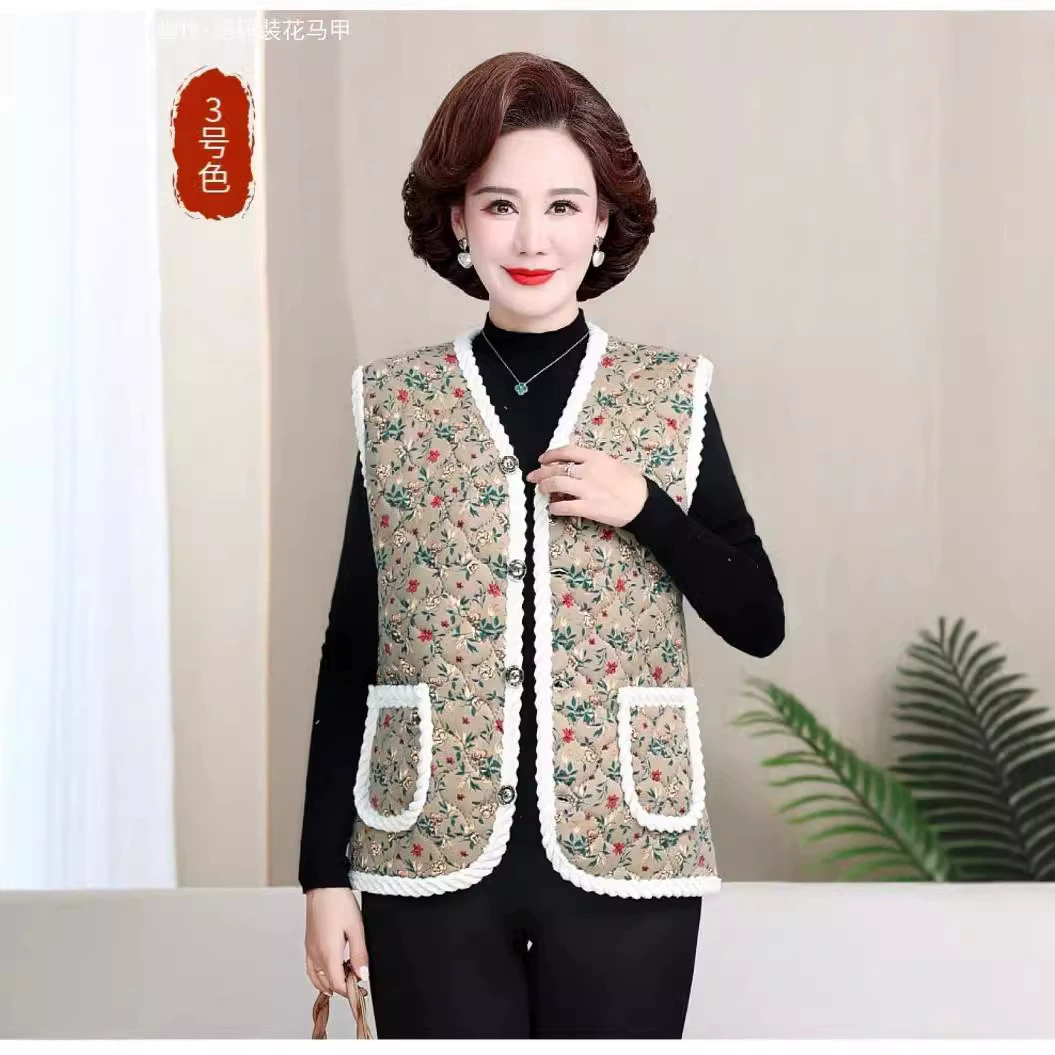 Женщины среднего и пожилого возраста одеваются женские осенние хлопковые жилеты плюс бархат утолщенные теплые жилеты