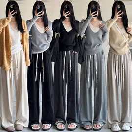 【定制】孕妇装多色春秋新款抽绳无托腹直筒裤宽松休闲阔腿糯米裤