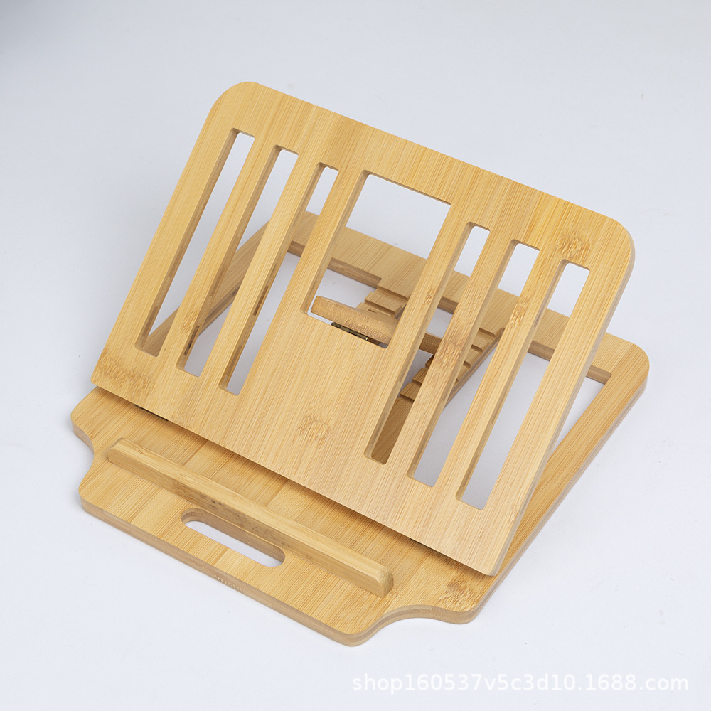 Adjustable height computer stand made of bamboo and wood, foldable, portable, with heat dissipation and storage features, laptop height-boosting bracket base support stand