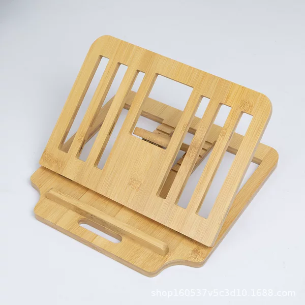 Adjustable height computer stand made of bamboo and wood, foldable, portable, with heat dissipation and storage features, laptop height-boosting bracket base support stand