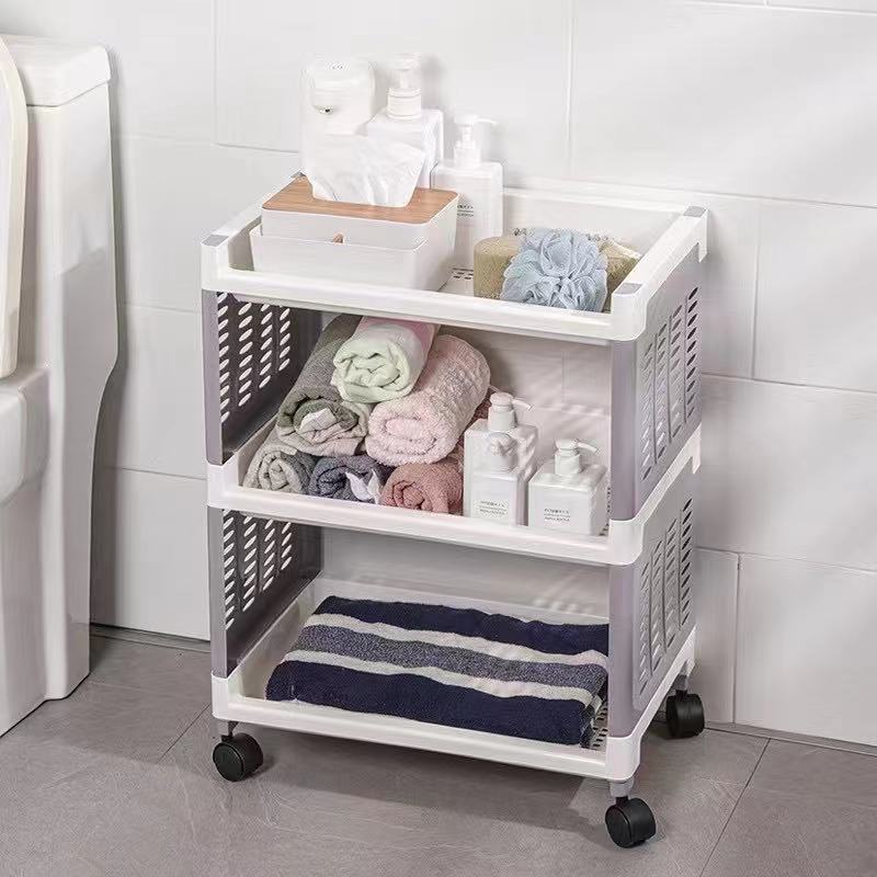 代发带轮二层架三分类 塑料卫生间2置物架 收纳架桌面收纳架子|ms