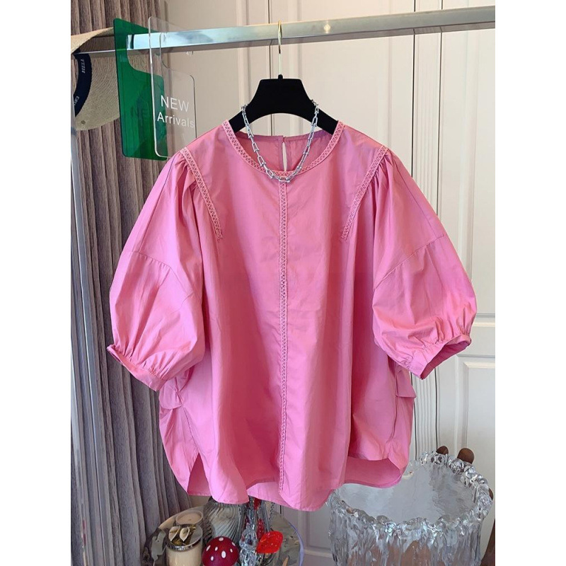 Unique and Super Stylish French-Style Pink Puff Sleeve Short-Sleeve Shirt, Loose and Fashionable Oversized Top for Women, Summer 2026
