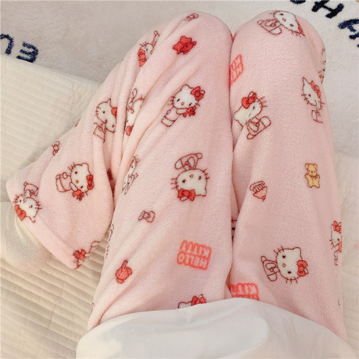 Pantalones de pijama de franela de coral de dibujos animados, pantalones de pijama de hombre, pantalones de invierno de otoño de mujer, pantalones caseros