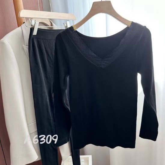 (2개) 박스형 6309 양 울 세트 원활한 바디 레이스 V-NECK 가을 바지 여성용 열 속옷
