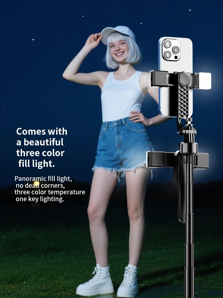 K29 Telefoon Bluetooth Afstandsbediening Statief Selfie Stick Vierassige Handheld Stabilisator Live Streaming Vloerstatief 2,15 m_voghion.com