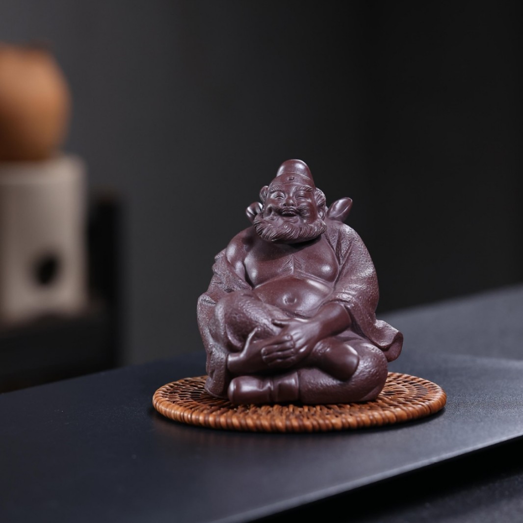 宜兴紫砂茶宠钟馗纳福纯手工可养人物观山悦己雕塑茶盘茶道摆件