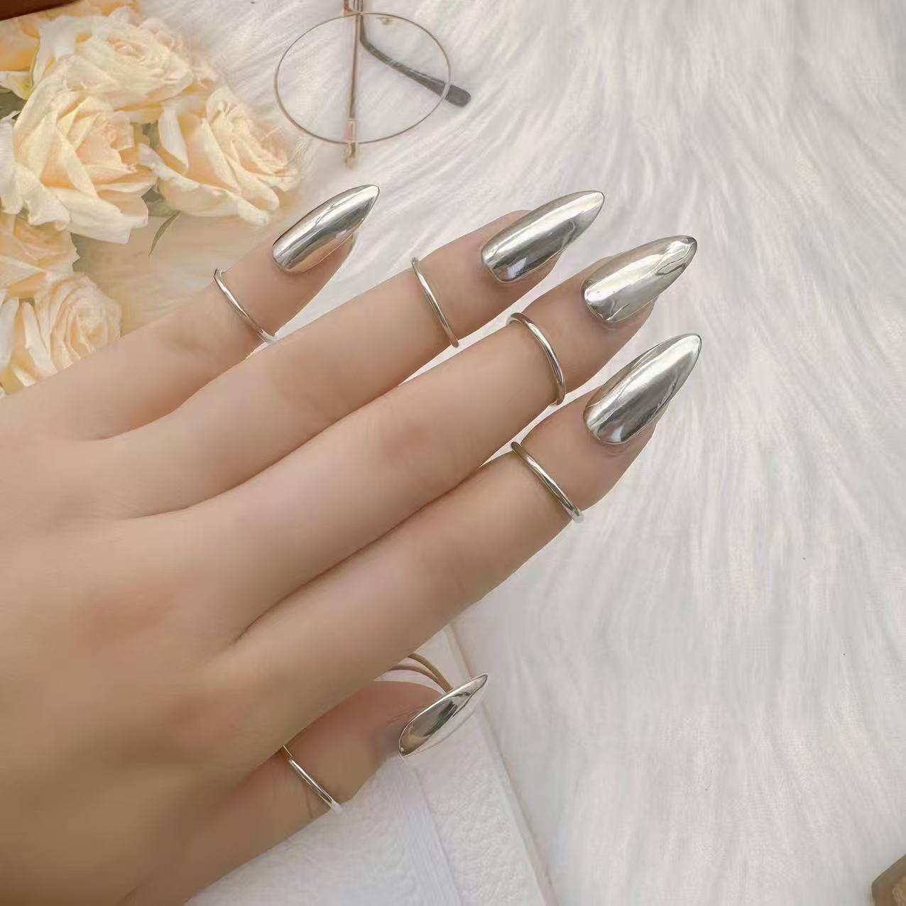 Yiming European and American ins-style metal line ring, minimalist irregular mirror finish open water drop niche temperament women's ring