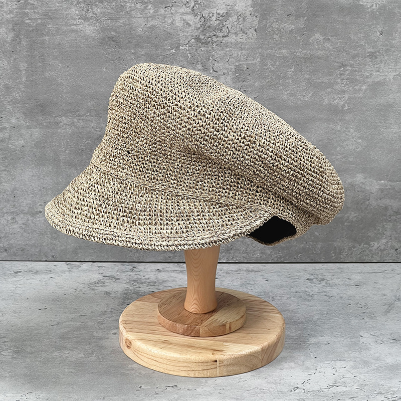 Japanese style straw knitted oblique top soft equestrian hat female summer hollow breathable beret elegant irregular peaked straw hat