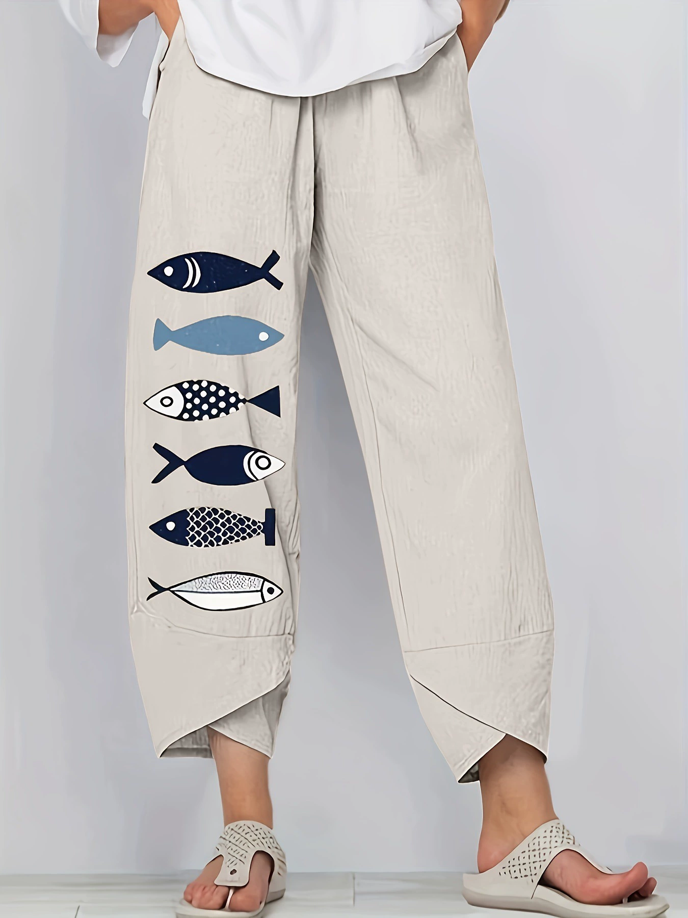 Повседневные летние укороченные брюки с высокой талией с принтом амазонки