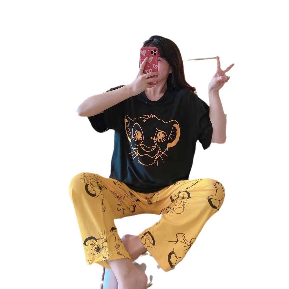 Fuente de fábrica pijama de mujer de verano mangas cortas pantalones delgados estudiantes dibujos animados sueltos ropa casera casual comercio exterior al por mayor