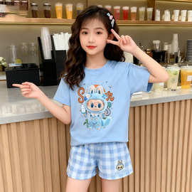 夏装套装新款宽松韩版甜美休闲短袖短裤T恤卡通儿童童装两件套潮