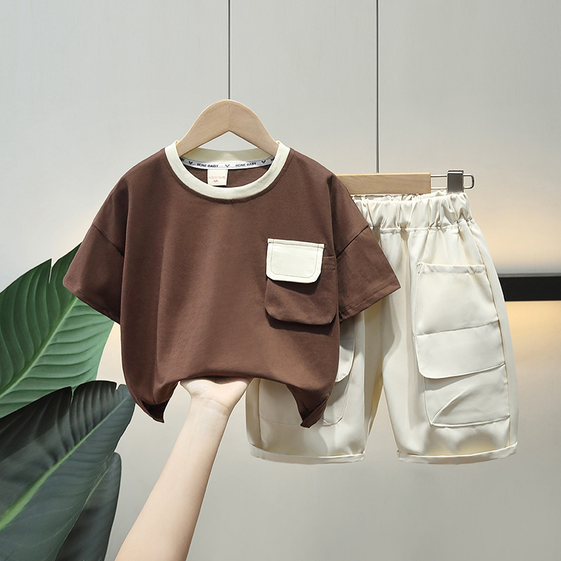 5226 Traje de estilo occidental de verano para niños 2025 nueva ropa delgada de bebé de celebridades de Internet de moda hermosa moda de manga corta para niños