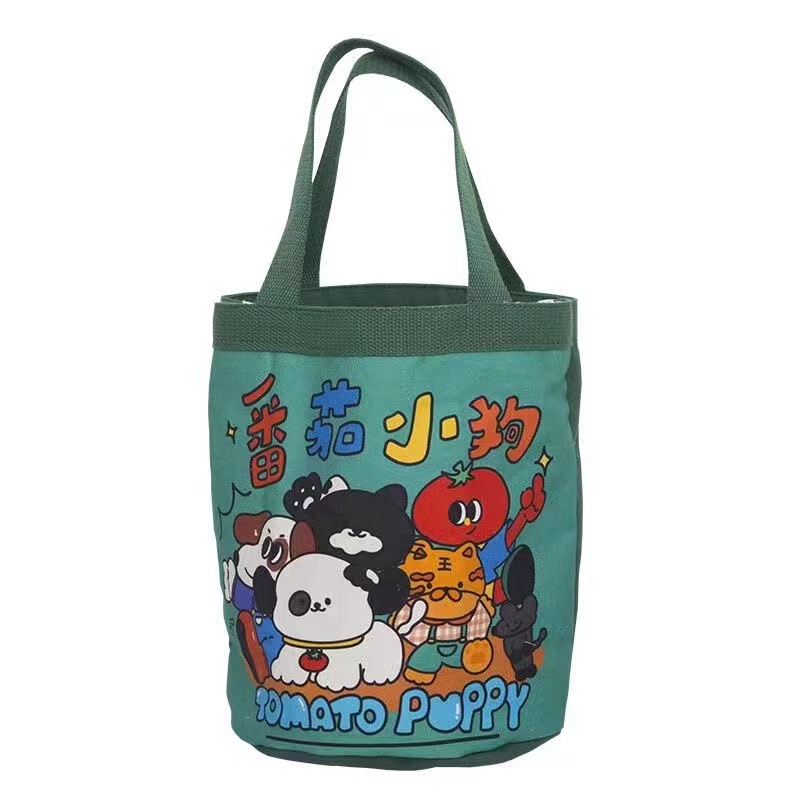 かわいい落書きバケツバッグinsプリント円筒バッグキャンバス弁当袋韓風少女は弁当箱を持っています。|undefined