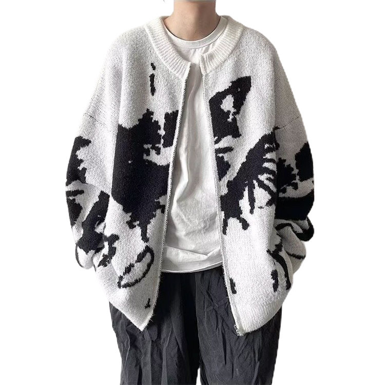 Explosiones transfronterizas de tamaño grande irregular jersey jacquard suéter cardigan hombre chaqueta de fábrica de invierno al por mayor