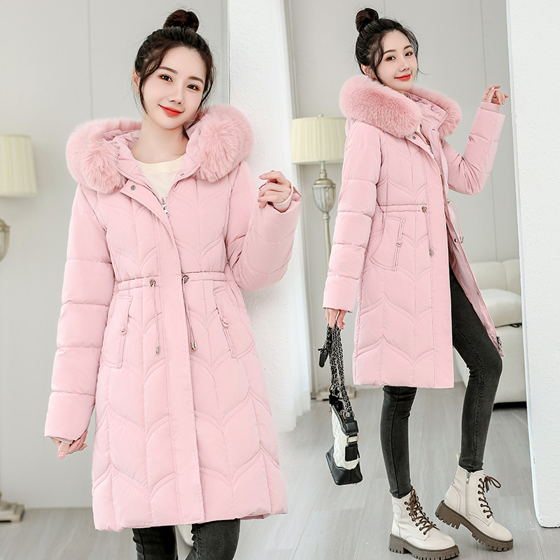 Europa invierno ropa de algodón plumón de mujer de estilo largo coreano cintura gruesa chaqueta de algodón nuevo abrigo de algodón gran cuello de cabello de moda image 11