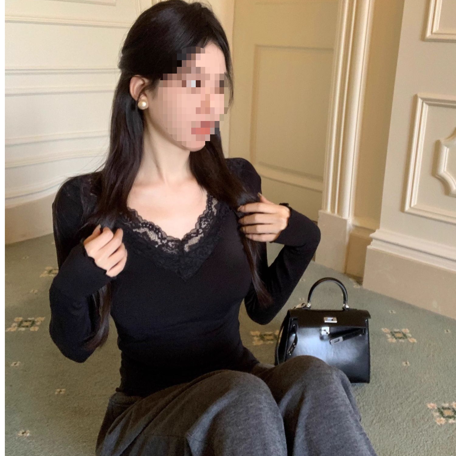 N8883 번 #   1*1 스레드 독일 벨벳 긴팔 티셔츠 여성용 새로운 디자인 틈새 핫 소녀 슬림 탑 바닥 셔츠