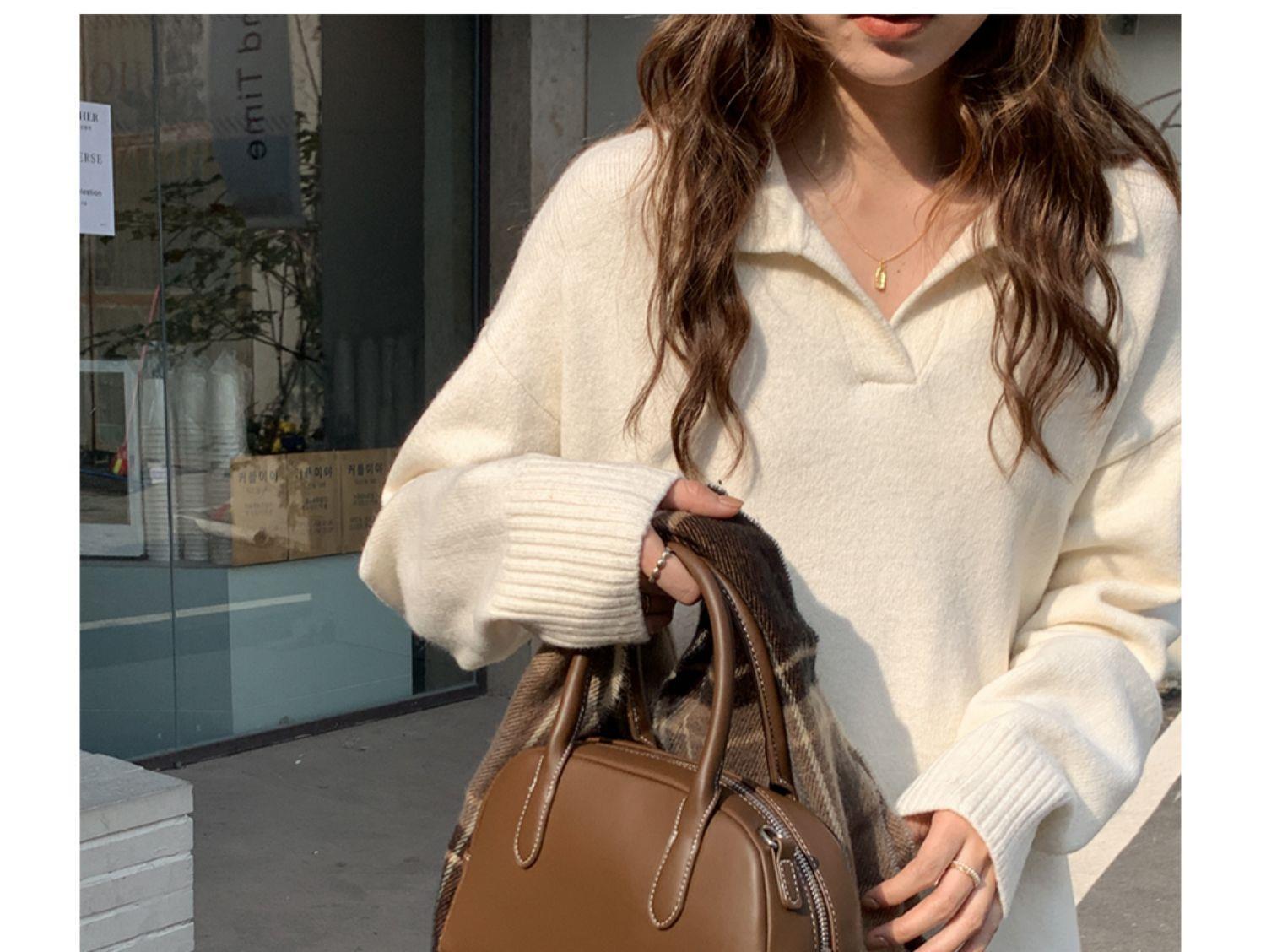 Polokragen Unterrock Herbst Winter, gepaart mit Mantel, lang knielang, fauler Stil, lockerer und dicker Pullover, gestrickt_voghion.com