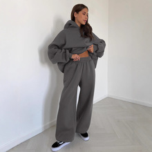 跨境连帽卫衣套装欧美2025秋冬新款带口袋卫衣阔腿长裤休闲套装女