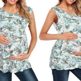 亚马逊ebay欧美女装时尚哺乳背心印花哺乳衣背心T恤