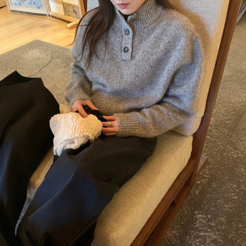 In stock: 2025 winter new Korean style le*obe loose casual versatile high-neck half-button long-sleeve knitted sweater