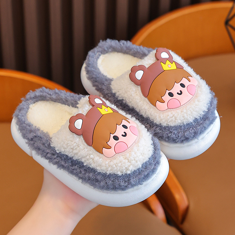 Niños bolsa de tacón de algodón zapatillas niños Otoño e Invierno interior casa antideslizante lindo bebé peludos zapatillas niños niñas