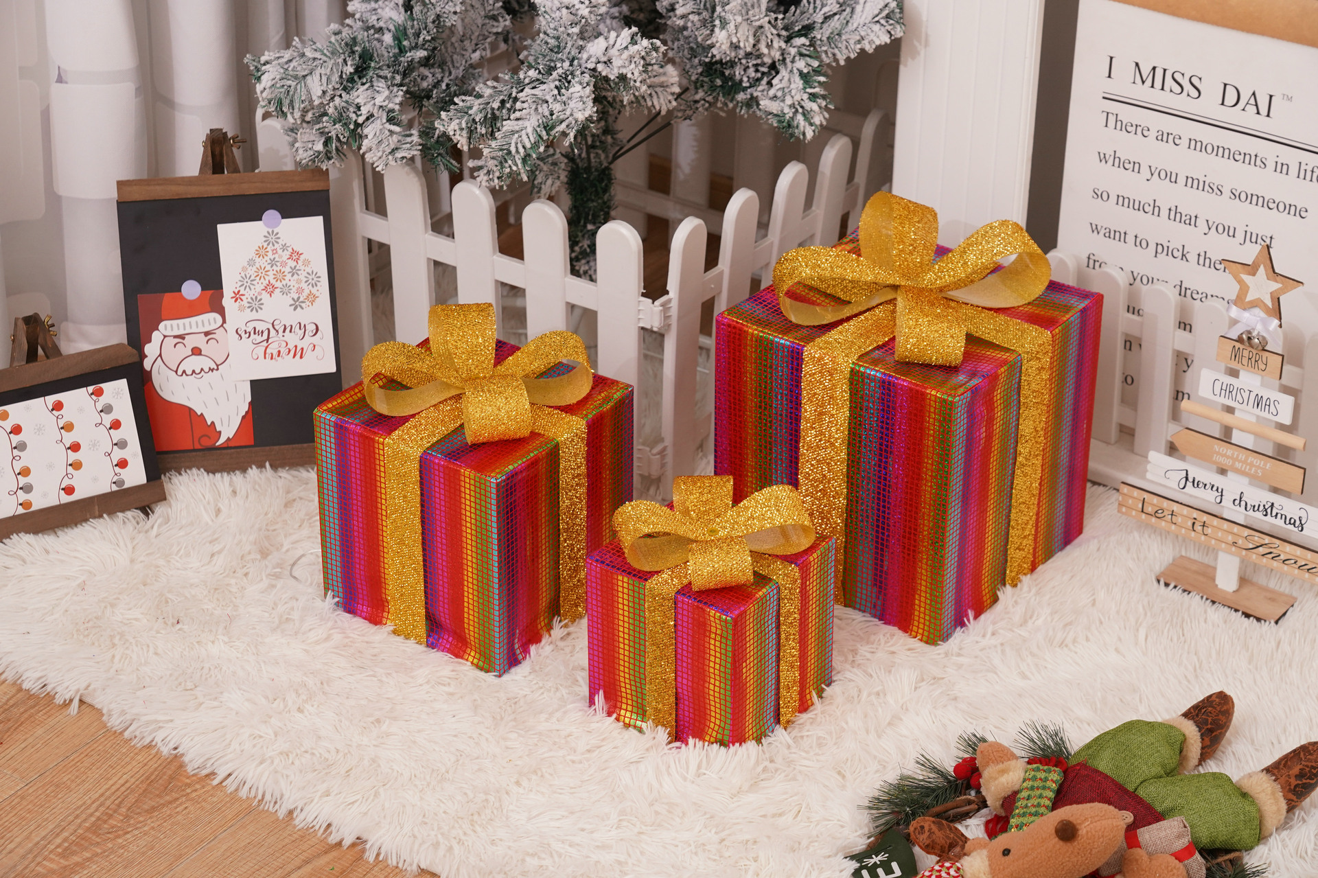 Luces navideñas nuevas de 2025, juego de tres piezas en caja de regalo navideña, productos navideños, accesorios de decoración para fiestas de cumpleaños, adornos.