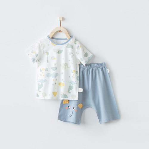 Baby summer short-sleeved suit pure cotton thin soft breathable baby clothes top shorts split suit