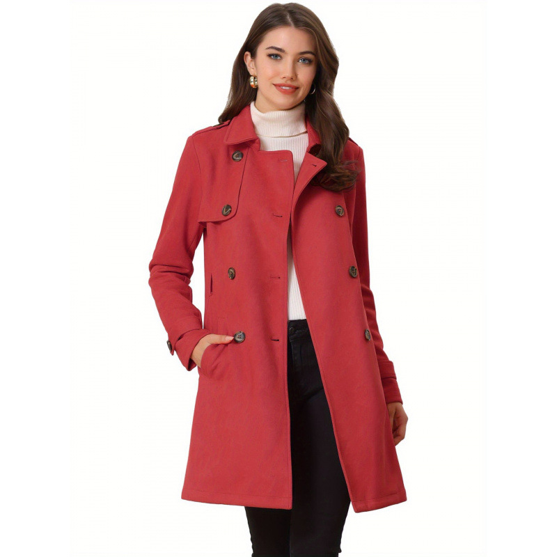2026 Cross-Border New European and American Women's Imitation Suede Double-Breasted Lapel Windbreaker Cross-Border Dropshipping
