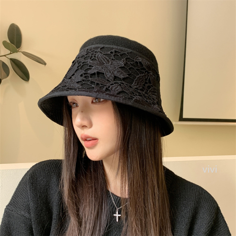 渔夫帽女秋冬季新款大头围显脸小盆帽大帽檐蕾丝花边保暖水桶帽潮|undefined
