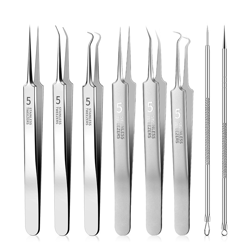 [TikTok hot sale] Super tip No. 5 cell clip tweezers blackhead acne removing needle acne clip three pieces acne Needle suit