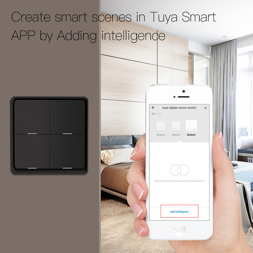 Tuya smart home zigbee scene switch 4-key random switch timing black wireless scene switch