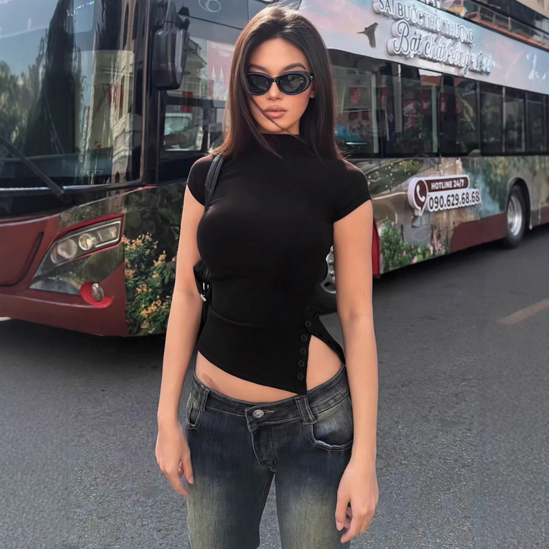 Cross-Border Slim-Fit Short-Sleeve T-Shirt for Women, Korean Style, New Foreign Trade Ins Slimming Short Fashion Top, Trendy Wholesale Cross-Border Slim-Fit Short-Sleeve T-Shirt for Women, Korean Style, New Foreign Trade Ins Slimming Short Fashion Top, Trendy Wholesale