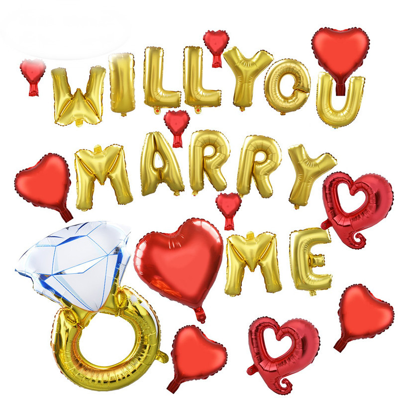 字母Will you marry me求婚装饰气球钻戒婚庆派对气球背景装饰