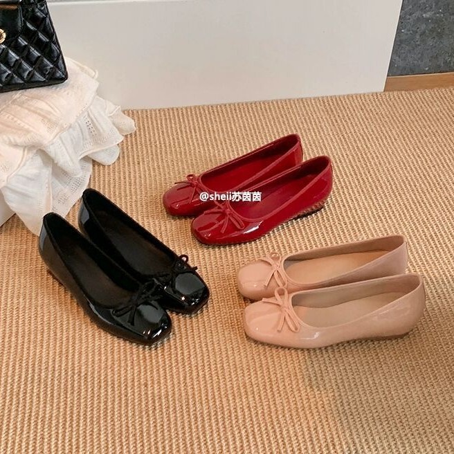 Small Size 313233 New Style Inner Heightening Super Soft Square Toe Bow Commuter Ballet Shoes Women's Flats Women's High Heels