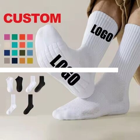 Low MOQ Custom Design Men's Crew Socks Men's Cotton terry Winter Bottom Knitting Middle Ankle White Sports Basketball